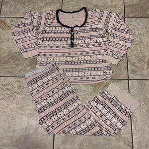 Tommy Hilfiger Women's Large Pajamas Thermal Pink Black 2 Piece Pjs Sleepwear